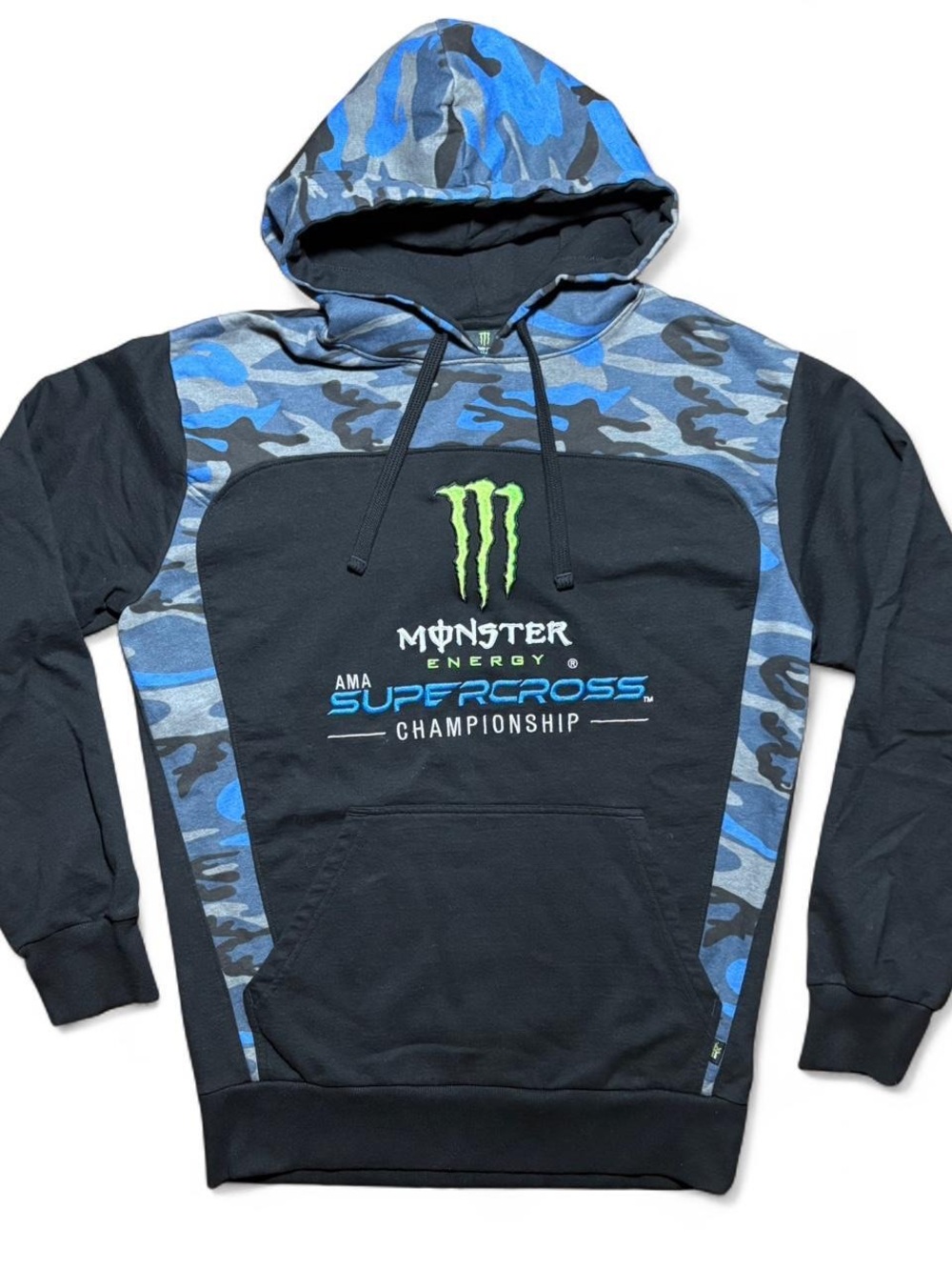 Monster Energy Men’s Black & Blue Camo Pullover Hoodie